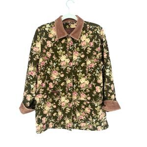 Vintage Ralph Lauren Jeans Green Floral Chore Coat Cottage Barn Jacket M